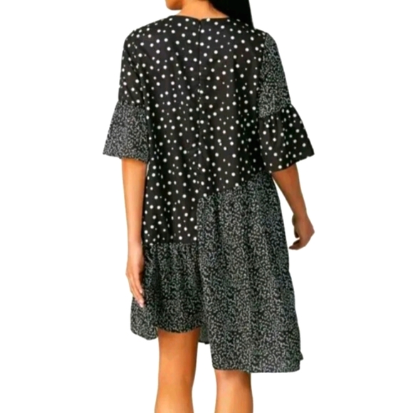 Caara Black and White Polka Dot Shift Dress, Size M - Picture 3 of 14